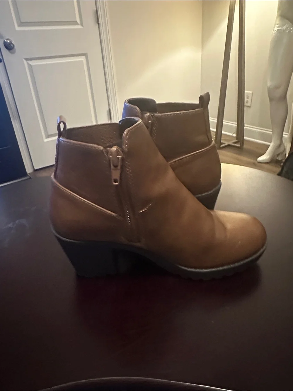 Kids Tan Ankle Chelsea Boots with Block Heel